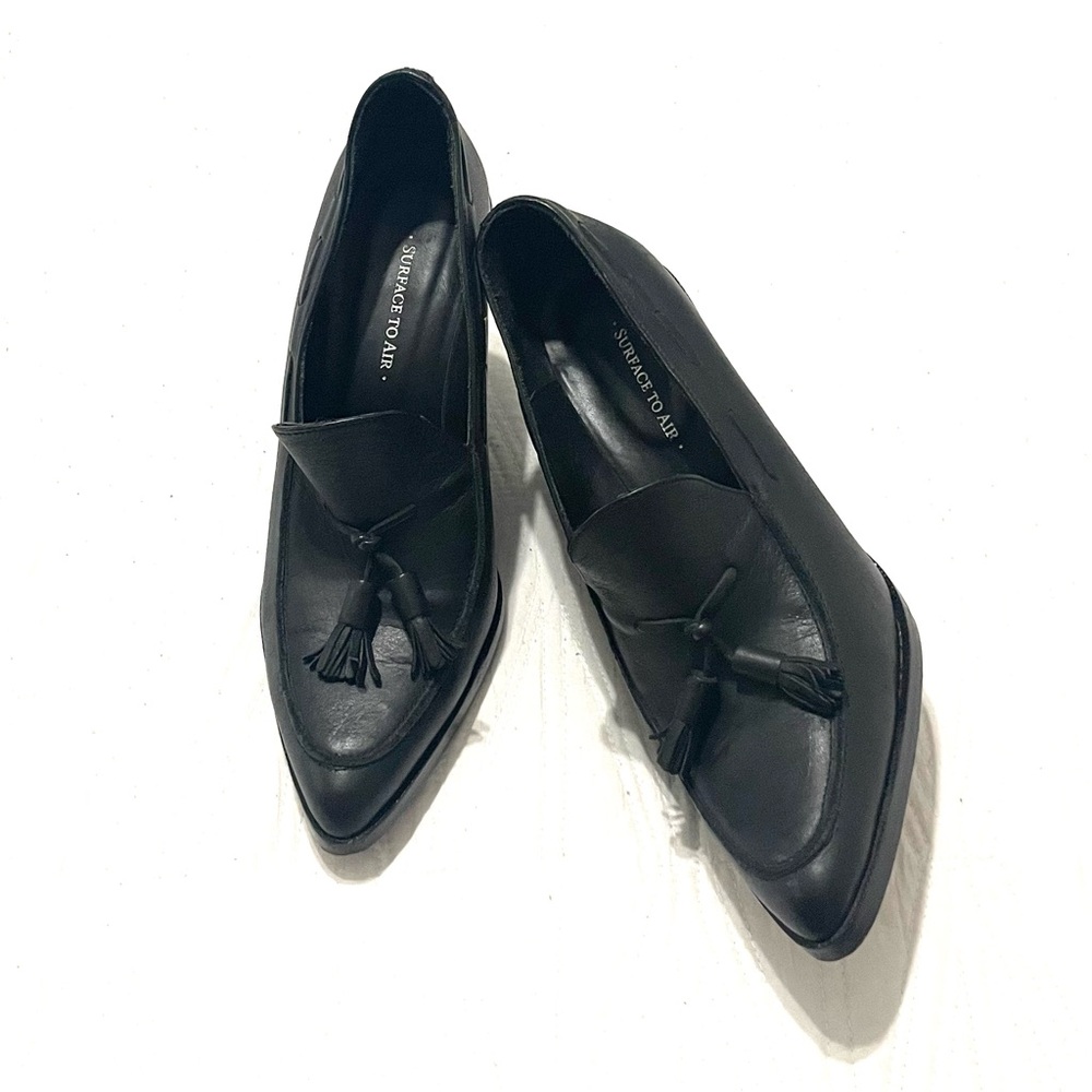 Surface to Air Black Women’s Wedge Loafer Platform Tassel Leather Shoes